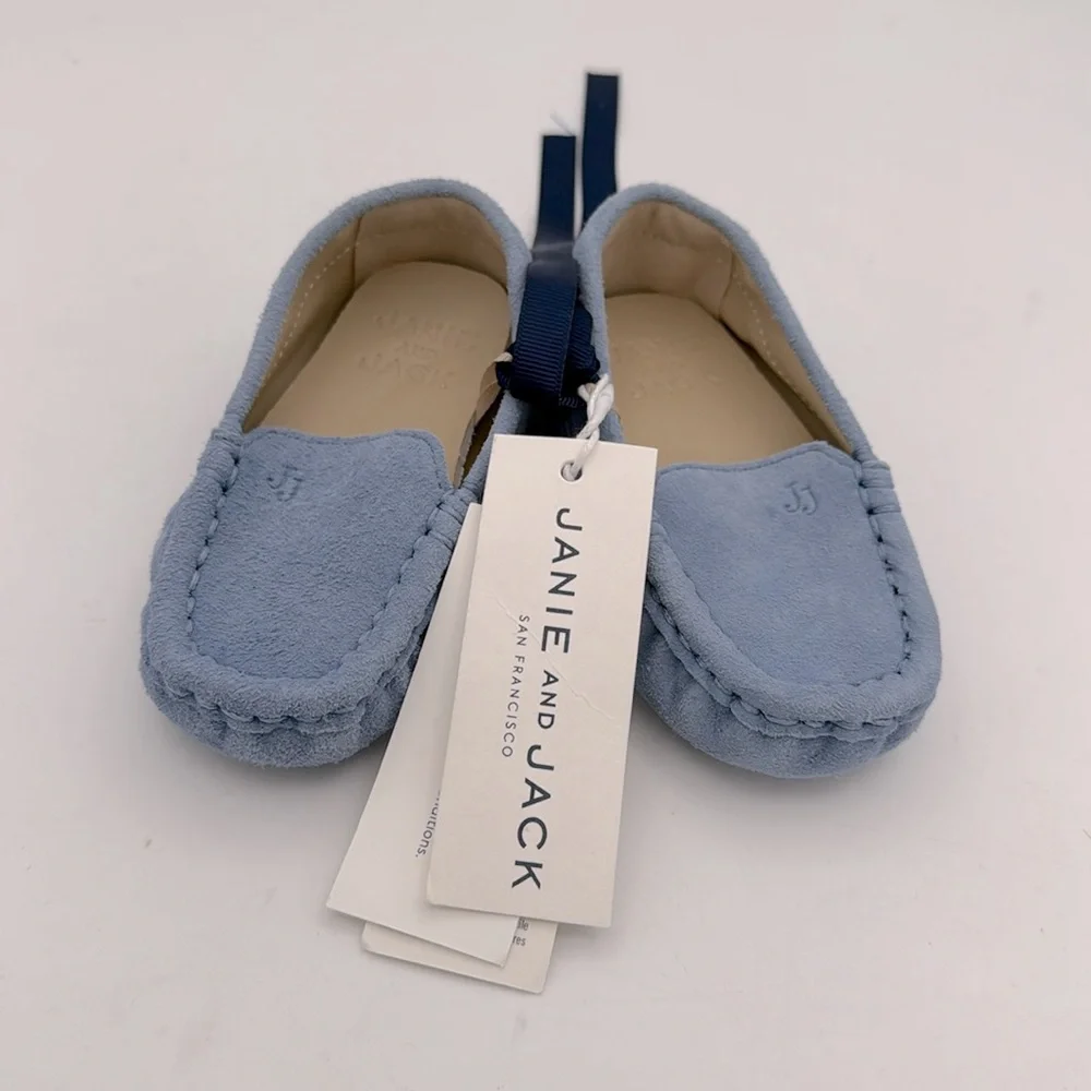 Janie and Jack -NWT boys Light Blue Suede Driving slip on Moccasins shoes 18-24m